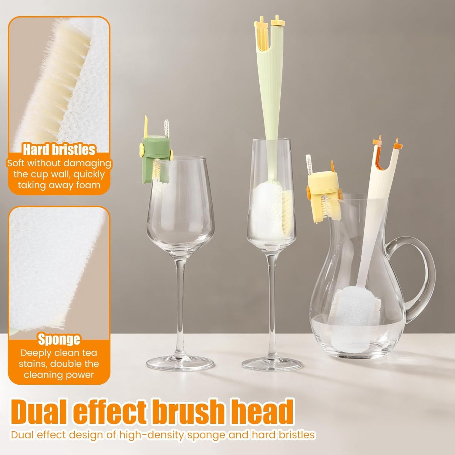 2Pcs 5 in 1 Water Bottle Cleaning Brush Set, Multifunctional Baby Bottle Scrubber Brush Removable Cup Mouth Straw Gap Cleaner Tool for Home Kitchen