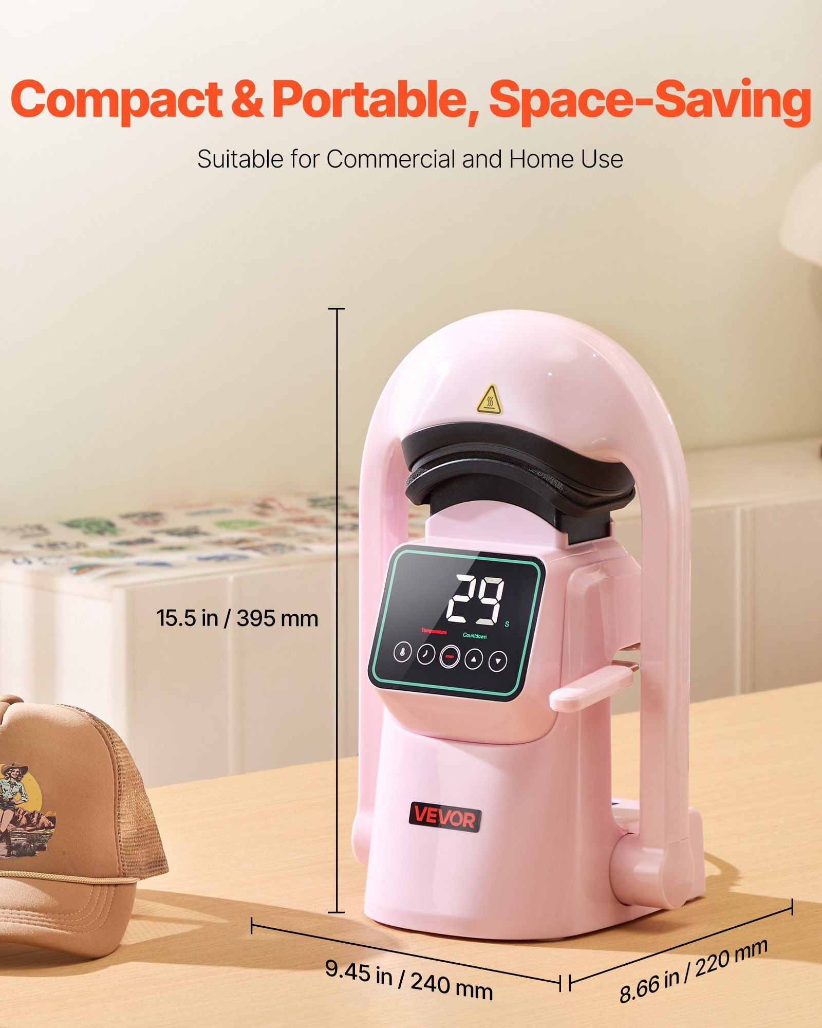 Auto Hat Heat Press Machine with 2 Interchangeable Platens Touchscreen Pink, One-Touch Automatic Press, Adjustable Temp and Time, Safety Auto-Off, Compact Portable Design for DIY and Small Business
