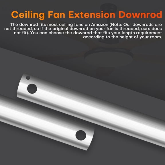 48 Inch Ceiling Fan Downrod with Extension Cord, 4-Foot Brushed Nickel Ceiling Fan Extension Rod, 1-Inch OD, ceiling fan downrods for Various Fans (Nickel, Not Threaded)