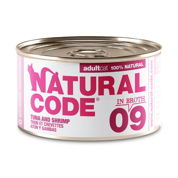Natural Code - Wet Cat Food, Limited Ingredient Cat Food, High-Protein, Non-GMO, No Artificial Additives, Made In Italy, Tuna and Shrimps in Broth for Adult Cats (3 oz, 24 Pack)