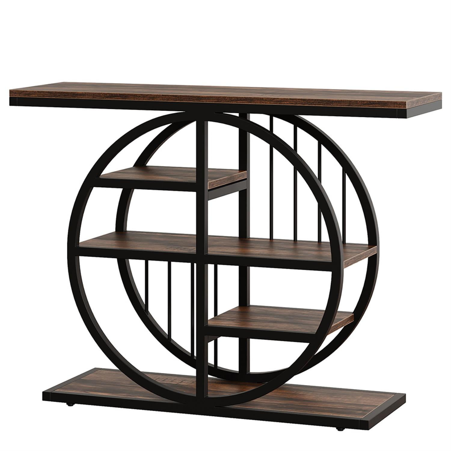 Demi Bonn 39" Console Table, 5-Tier Entryway Table Sofa Table with Circle Base for Hallway, Bedroom, Living Room, Brown