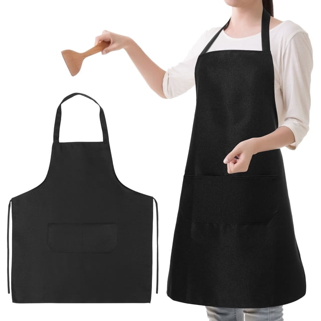 Luxshiny 10Ud Delantal De Cocina Negro Ajustable Con Bolsillos Para Uso Profesional
