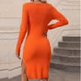 thumbnail image 5 of Sweater Dress for Women Long Sleeve Color Block Knee Length Tight Dress Scoop Neck Side Slit Ribbed Pencil Dress, 5 of 6