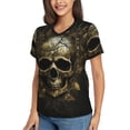 thumbnail image 2 of Vsdgher Vintage Gold Leaf Skull Women Shirts V Neck Short Sleeve Tops T-Shirt Basic Tees, S to 3XLSmall, 2 of 5