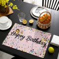 thumbnail image 3 of Happy Birthday Placemats Set of 4, Pink Modern Abstract Art Placemats for Dining Table, Place Mats for Kitchen Tabletop, Waterproof Wipeable Dining Table Mats Set, 3 of 9