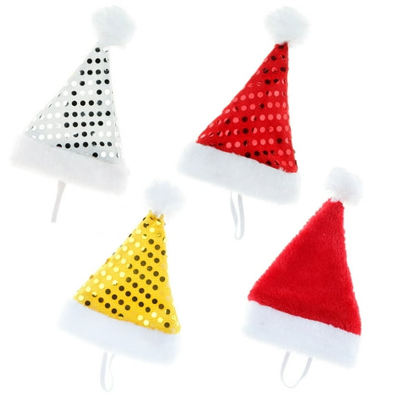 WHAMVOX  4 Pcs Christmas Pet Santa Hat Dog Hats Adult Ornaments Blue Decor