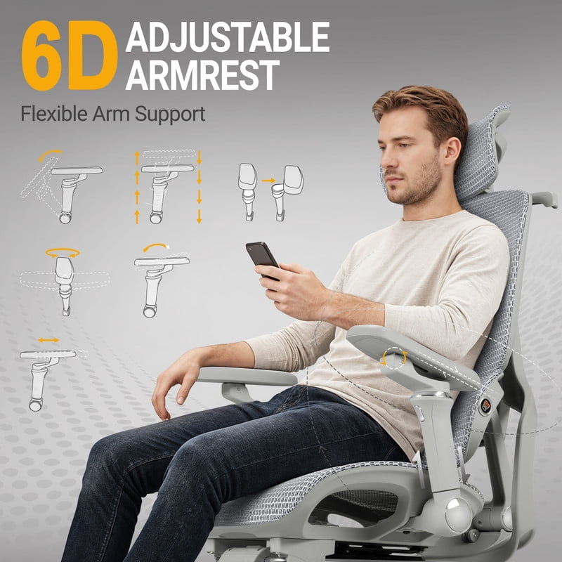 Lacoo Ergonomic Office Mesh Chair Executive High Back Computer Chair with Heated Massage Lumbar Support, 6D Armrest,Adjustable Headrest (Gray)