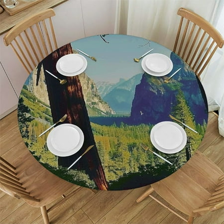 

Patifu Trees Mountains National Park Round Tablecloth Stain Resistant Washable 100% Polyester Great for Indoor Outdoor Kitchen Dining Wedding Parties 54 -58