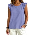 thumbnail image 4 of LIZUOJUN Tank Tops for Women Women's Summer Flutter Sleeve Tank Top Cotton Linen Blend Solid Color Casual Vest Tops for Vacation Daily Wear,Purple,3XL, 4 of 6