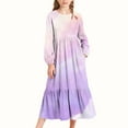 thumbnail image 2 of SERTG Girls Fashion Print Long Sleeve Round Neck Dress with Pockets Kids Gradient Color Spring Summer Casual Everyday Outfit Skirts(Purple,10-11 Years), 2 of 6