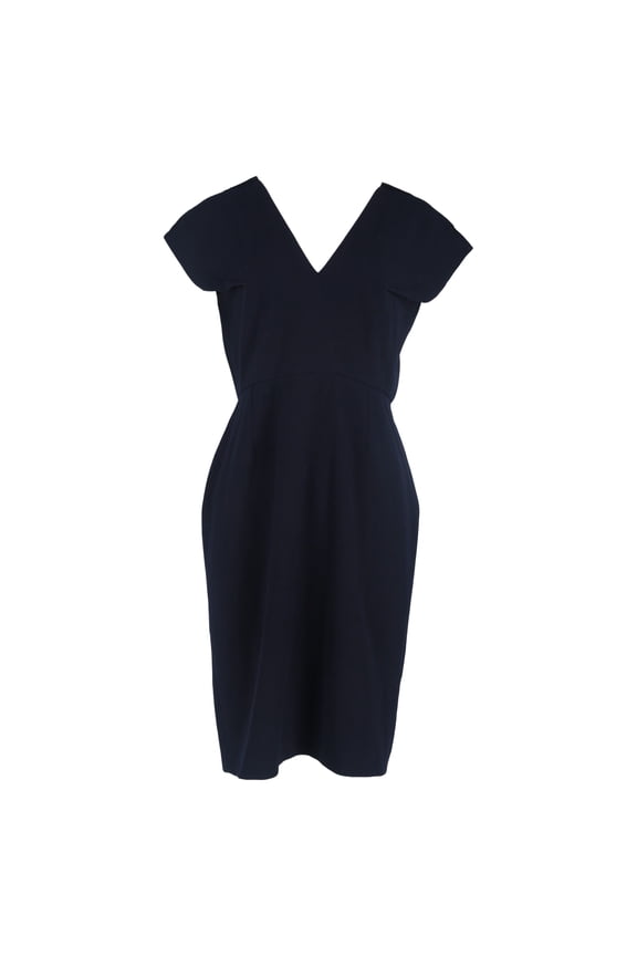 Pre-Owned Roland Mouret V-Neck Knee-Length Dress in Navy Blue Wool