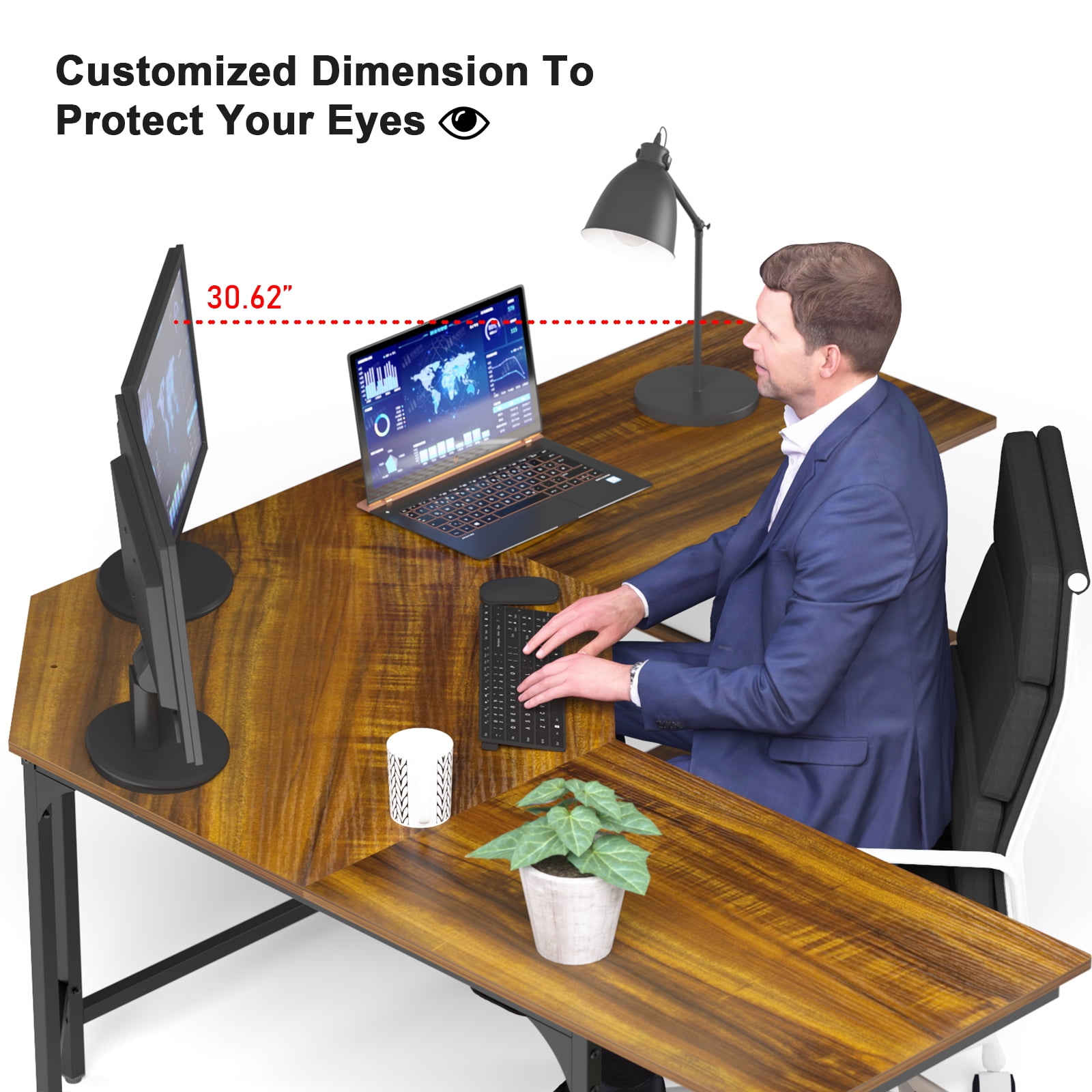 Buy Teraves LShaped Computer Desk with Bookshelves, Large Corner Desk Home Office Workstation