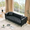 thumbnail image 5 of GAOMON 78" Chesterfield PU Leather Sofa, Handmade Button Tufted 3-Seater Couch with Deep Seat & 2 Pillows, Rolled Arms, for Living Room, Apartment, Black, 5 of 7