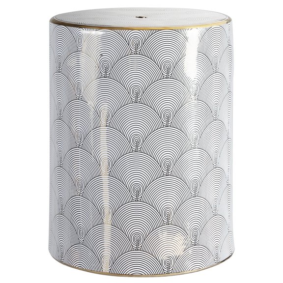 JONATHAN Y Fish Scale 17" Modern Ceramic Garden Stool, White/Gold