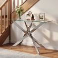 thumbnail image 4 of Gymax Glass Console Table w/Clear Tempered Glass Top & Heavy Duty Metal Tubular Legs, 4 of 10