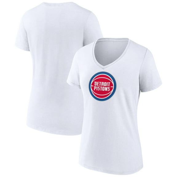 Women's White Detroit Pistons Logo V-Neck T-Shirt