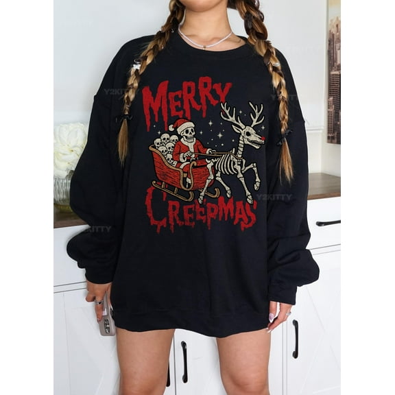 Merry Creepmas Sweatshirt, Creepy Christmas Goth Holiday Sweater