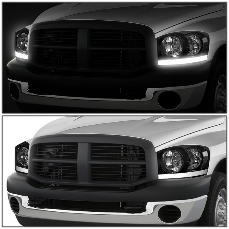 DNA Motoring HL-LB-DR06-BK-CL1 for 2006 to 2009 Dodge LED DRL Light Bar  Headlights Fits Truck Ram 1500, 2500 Black Housing Clear Corner Headlamp 07  08