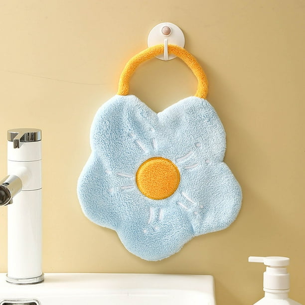 Toallas de mano monas con lazos colgantes - Forro polar de coral de microfibra, ultra absorbente y de secado rápido, 10,6x7,9 pulgadas, incluye ganchos adhesivos para baño de cocina