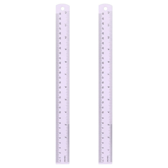 Uxcell 2pcs Straight Ruler 11.81" Metric SAE Aluminum Rulers with Hole Purple