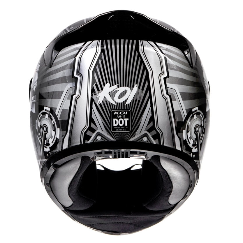 KOI DOT Motorcycle Helmet Full Face KOI Cyborg Skull Gloss Grey w