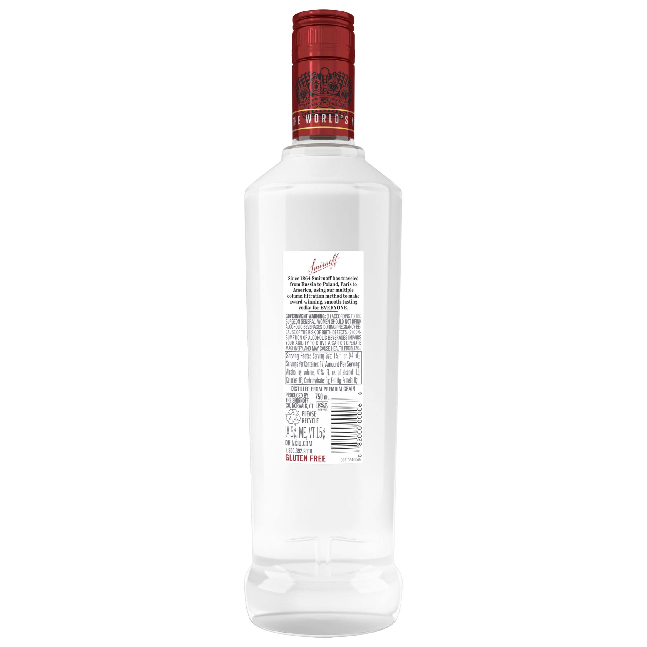 Smirnoff No. 21 80 Proof Vodka, 750 mL Glass Bottle, 40% ABV