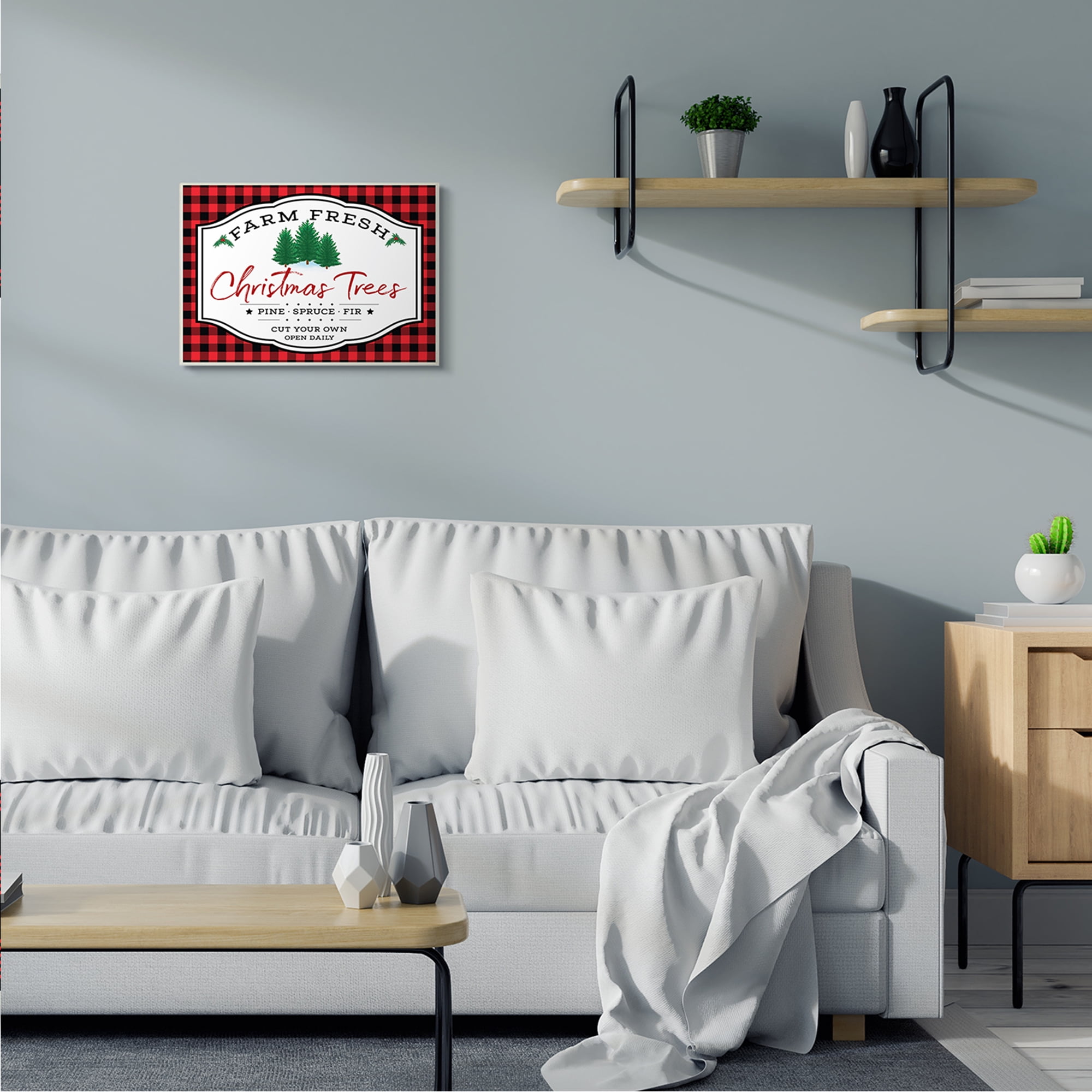 Stupell Industries Farm Fresh Christmas Tree Sign Red Buffalo Plaid Wall Plaque, 13 x 19, Design by AE Design