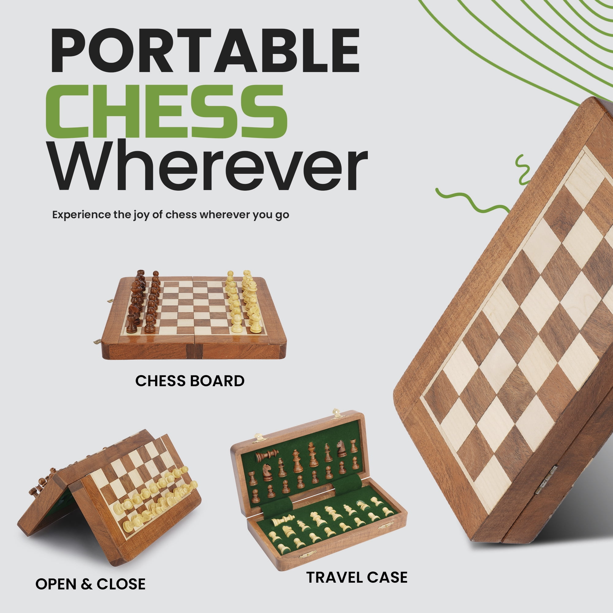 Ajuny Magnetic Travel Chess Set, Foldable Acacia Wood, 7x7 inch