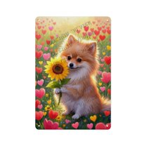 Pomeranian with Sunflower Tin Sign – Cute Dog and Floral Wall Décor, 12x16 Inches, Unique Gift for Dog Lovers and Pomeranian Owners
