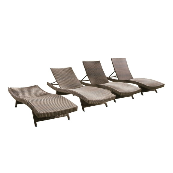 GDF Studio Olivia Outdoor Wicker Armless Adjustable Chaise Lounge, Set of 4, Mixed Mocha
