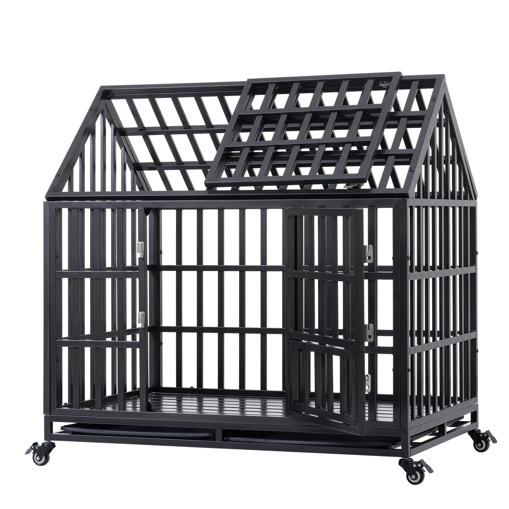 Pefilos 48" Heavy Duty Dog Cage Metal Kennel and Crate for Medium and Large Dogs, Pet Playpen with Four Wheels, Black Pefilos 48" Heavy Duty Dog Cage Metal Kennel and Crate for Medium and Large Dogs, Pet Playpen with Four Wheels, Black