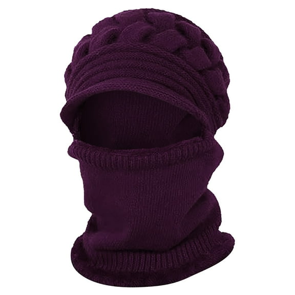 Prolriy Winter Hats for Women, Womens Winter Warm Elastic Soft Ear Knitted Scarf Hat Fleece Lined Hat Hat Womens Hats Purple