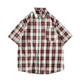 thumbnail image 2 of WREESH Men's Button Down Shirts Classic Plaid Short Sleeve with Turn-Down Collar and Pockets for Everyday Casual Wear Red, 2 of 9