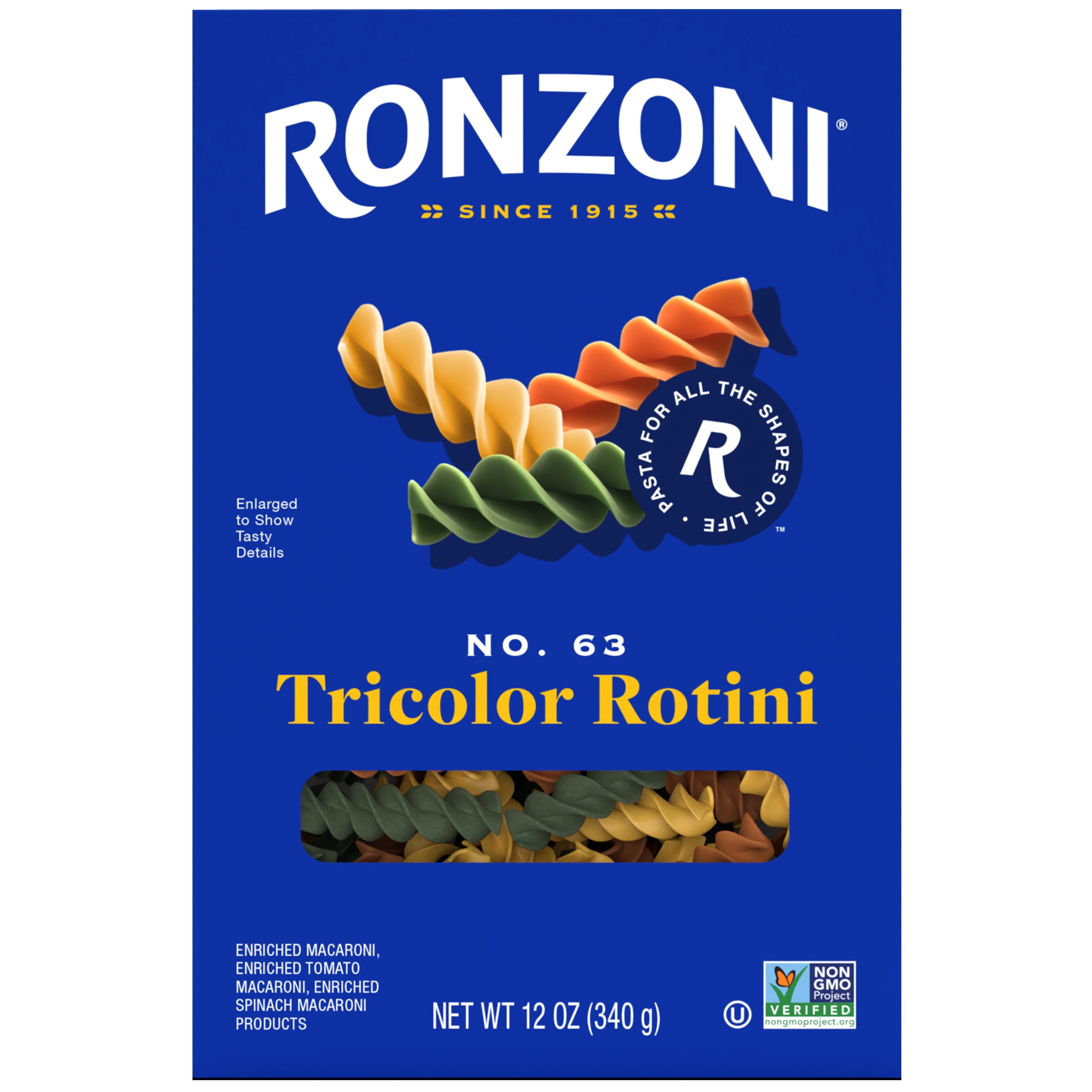 Ronzoni Tricolor Rotini, 12 oz, Colorful Non-GMO Pasta Spirals, (Shelf Stable) Box