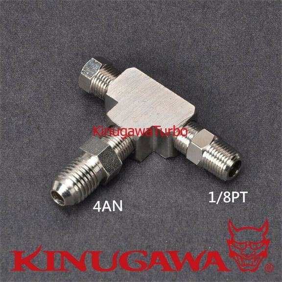 Adapter Fitting Tee 3 Way 1/8PT to 4AN w/ Plug Block Oil Feed Pressure Sensor