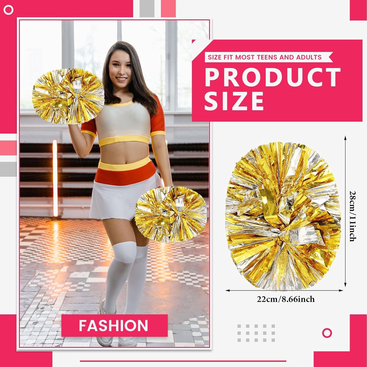 8 Pack pom poms Cheer,Handheld Cheer pom poms, Sports Cheer Plastic Pom Poms Cheerleading for Sports Team Spirit Cheering (Blue+Gold)