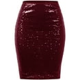 thumbnail image 7 of Inleife Women Fashion Solid Slim High Waist Push Up Hip Pencil Zipper Sequin Skirt Wine S, 7 of 7