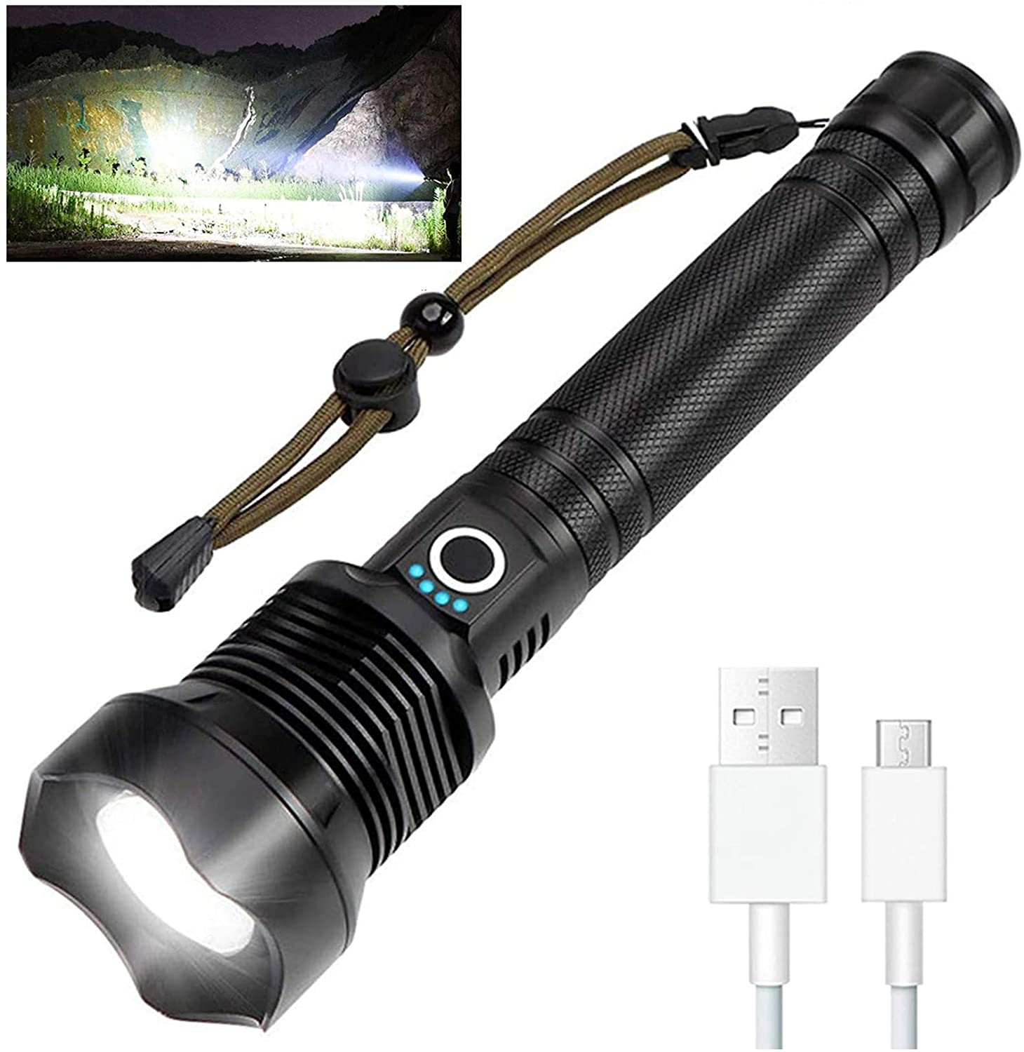 Details about / 90000 Lumens Super Bright Flashlight LED Zoom Rechargeable Torch with battery SL