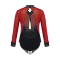 thumbnail image 4 of inlzdz Kids Girls Sheer Mesh Long Sleeve Gymanstics Leotard Shiny Rhinestone Ballet Dance Bodysuit Burgundy 10, 4 of 6