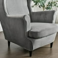 thumbnail image 5 of TOPCHANCES Wingback Chair Covers, Stretch Velvet Wing Chair Armchair Slipcover Furniture Protector For Living Room Bedroom, Grey, 5 of 6