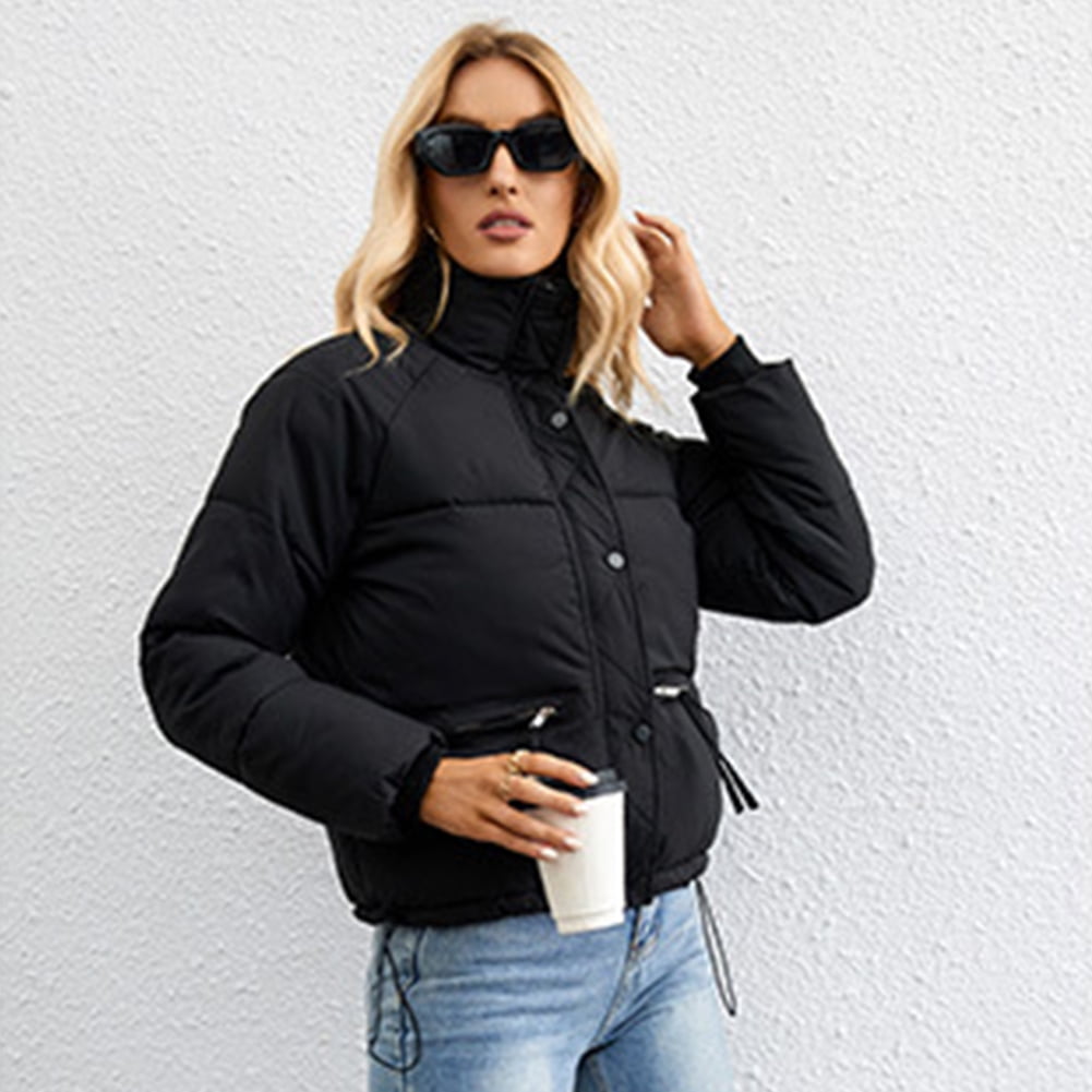 Women Coats Casual Winter Quilted Jackets for Womens Comfort Plain Black Jacket Highneck Leisure Fashion Clothing