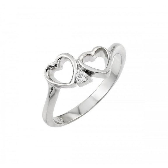 Rhodium Plated Sterling Silver 925 Clear CZ Open Heart Ring Love Band White Female Size 7