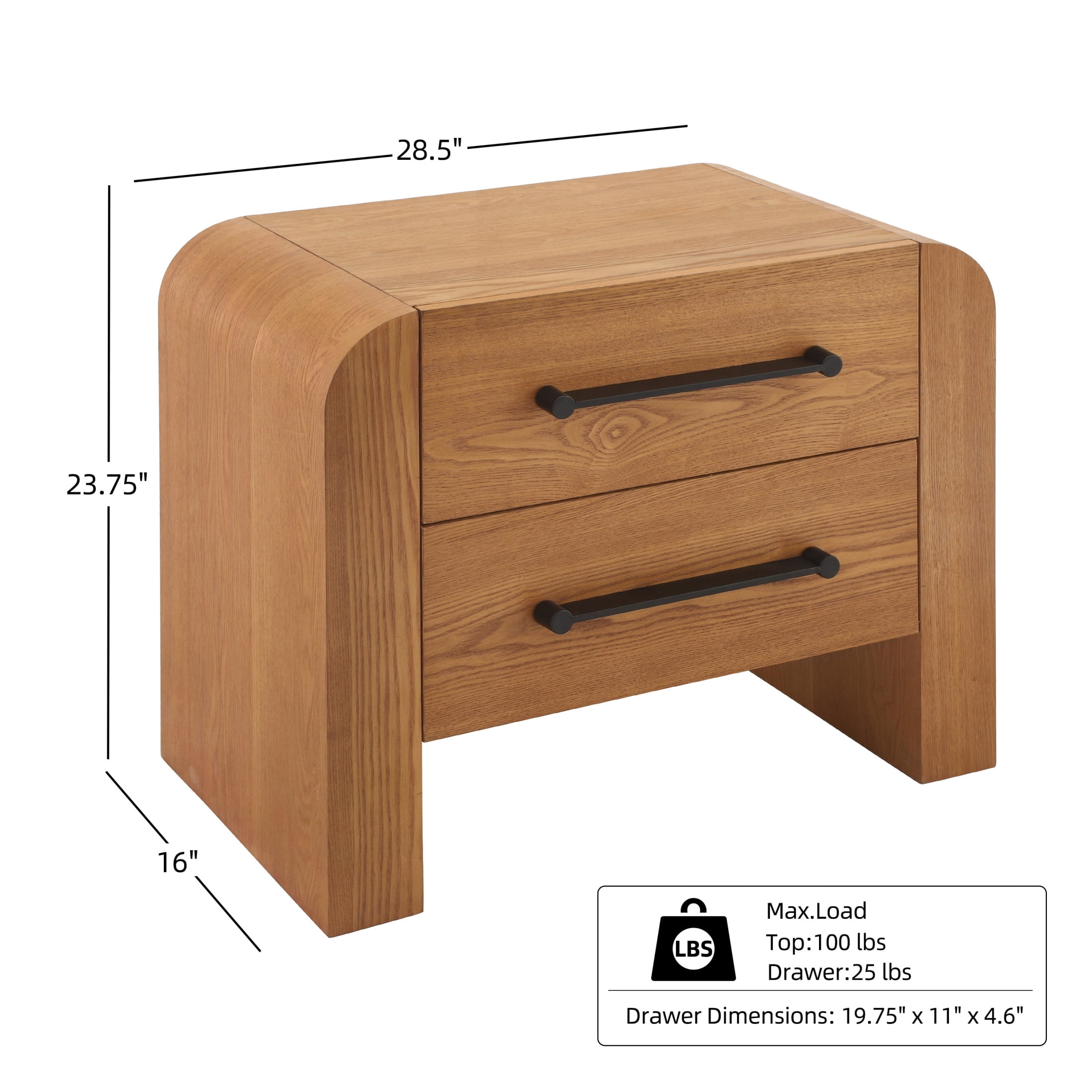 Christopher Knight Home 2-Drawer Nightstand, Modern Bedside Table with Metal Handles and Storage, Natural