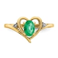 thumbnail image 5 of Real 14kt Yellow Gold Emerald and Diamond Heart Ring Size: 7; for Adults and Teens; for Women and Men, 5 of 5