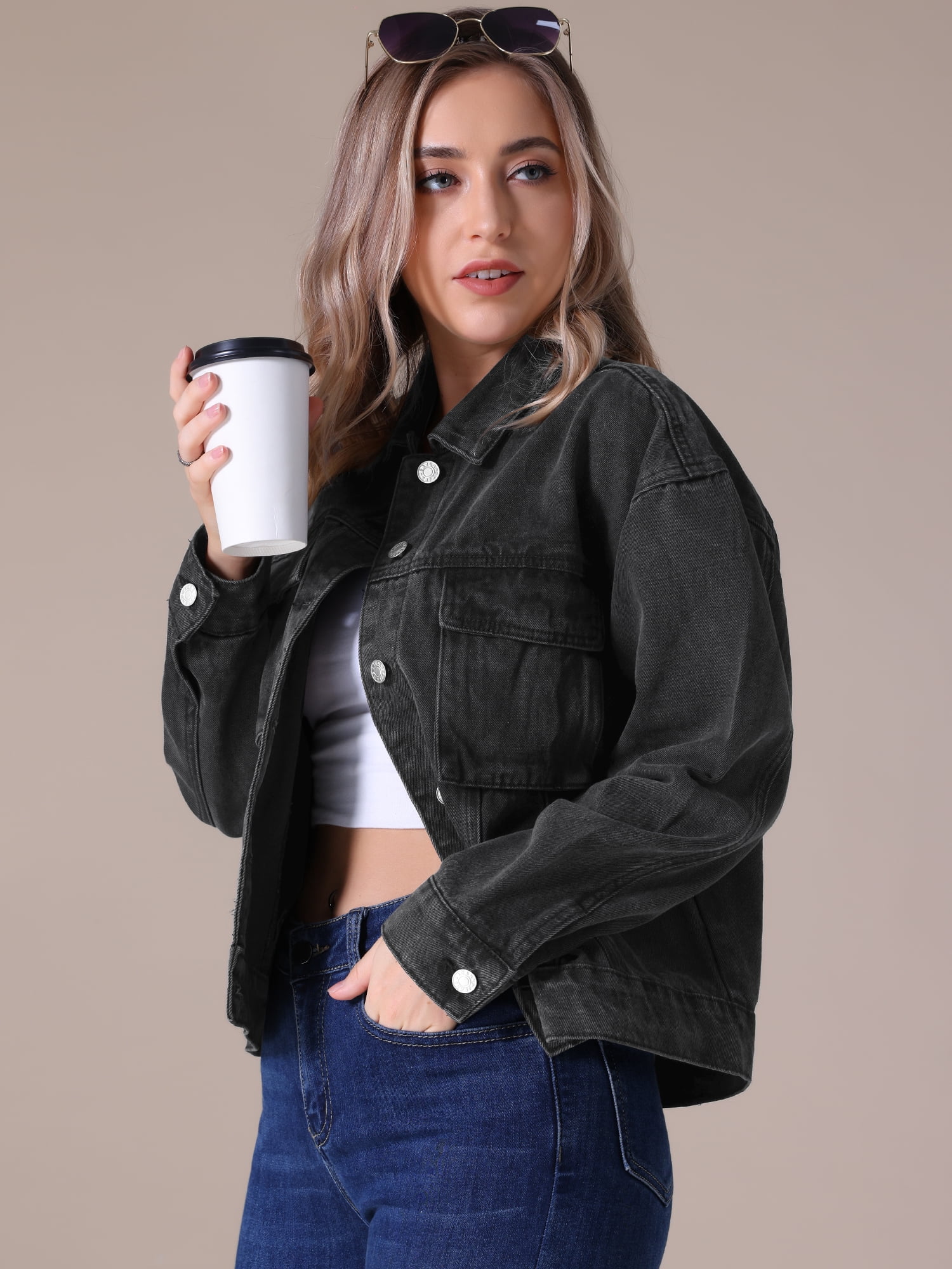 DARING DIVA Women's Button Down Cargo Denim Western Outfits XL Black