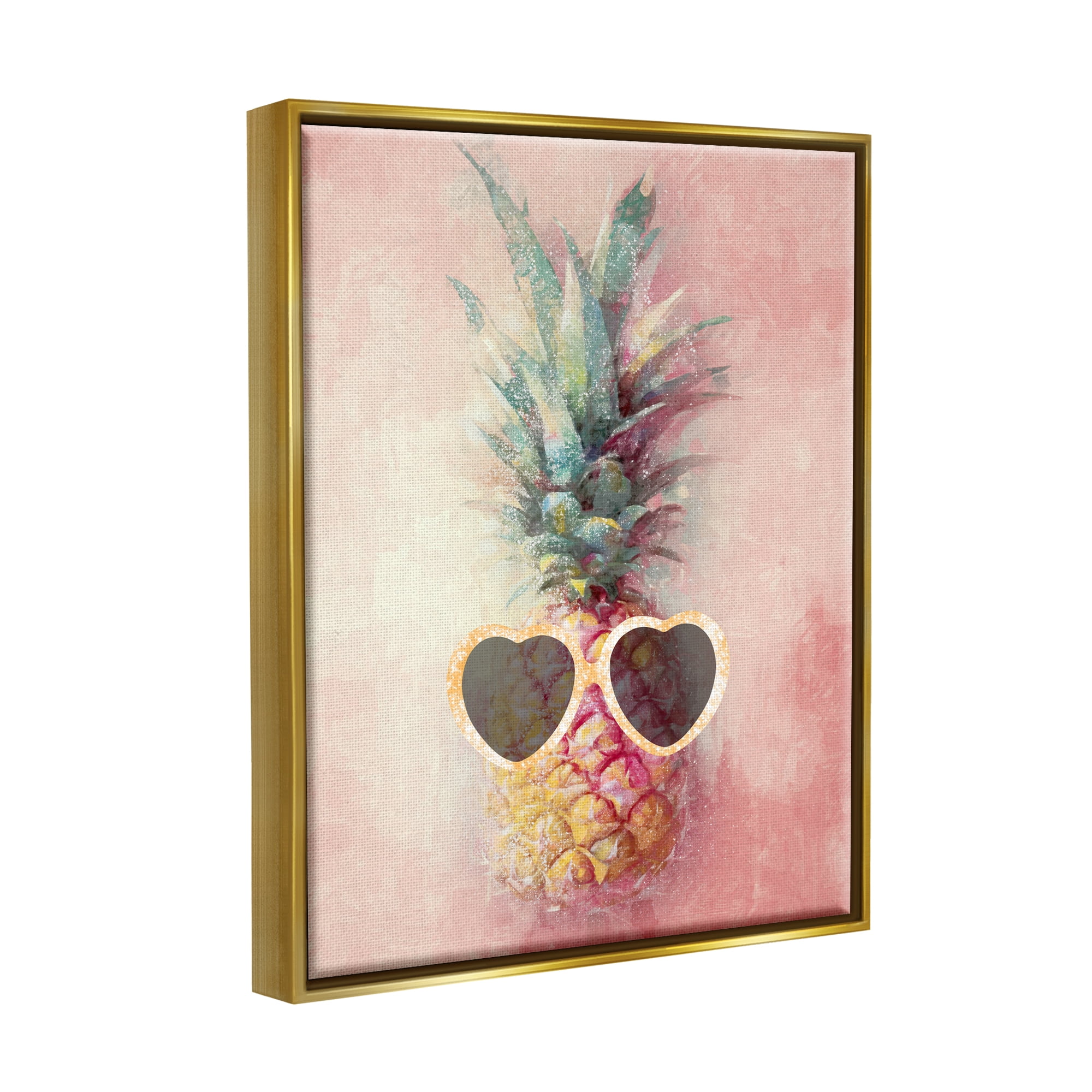 Stupell Industries Glam Pineapple & Sunglasses Food & Beverage Painting Gold Floater Framed Canvas Art Print Wall Art, 17 x 21