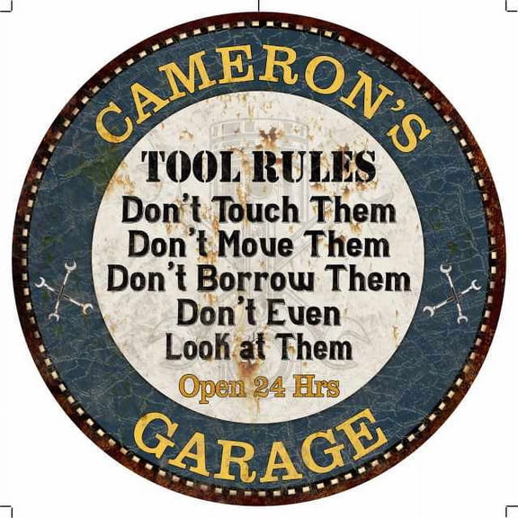 CAMERON'S Garage Rules 12" Round Metal Sign Garage Wall Décor 100140015377