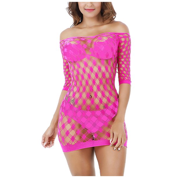 Lencería sexy para mujer Mallas Malla sin costuras Chemise Hollow Out Perspectiva Babydoll Vestido Ropa de dormir Camisón Fridja nalpqowj41888