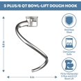 thumbnail image 3 of Stainless Steel Spiral Dough Hook for Kitchenaid 5Plus & 6QT Bowl-Lift Stand Mixers, Dough Hook for Kitchenaid Stand Mixer Dishwasher Safe, Efficient Kneading for Bread, Pizza, Pasta, Cookies, 3 of 7