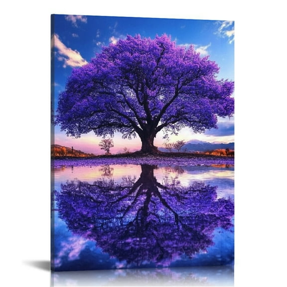 GooTPa Purple Tree Landscape Canvas Wall Art, Canvas Prints Wall Art for Living Room Bathroom Bedroom Office, Art Print Painting for Home Decorations - 12x16in